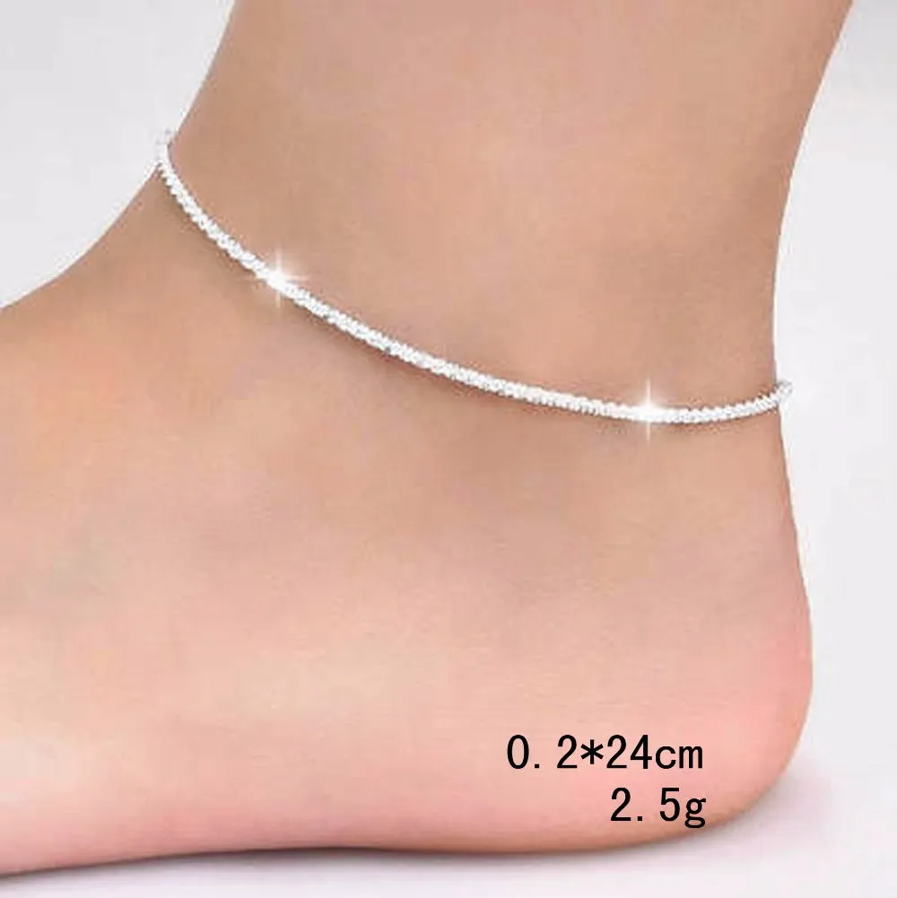 925 stamped silver plated Shiny Chains Anklet For Women