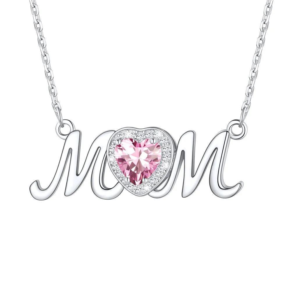 925 Sterling Silver Birthstone Love Heart Mom Necklace Jewelry for Women Mother's Necklaces Choker Birthday Mothers Day Gift