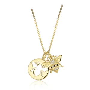 925 Sterling Silver Gold Queen Bee with Cubic Zirconia Pendant Necklace