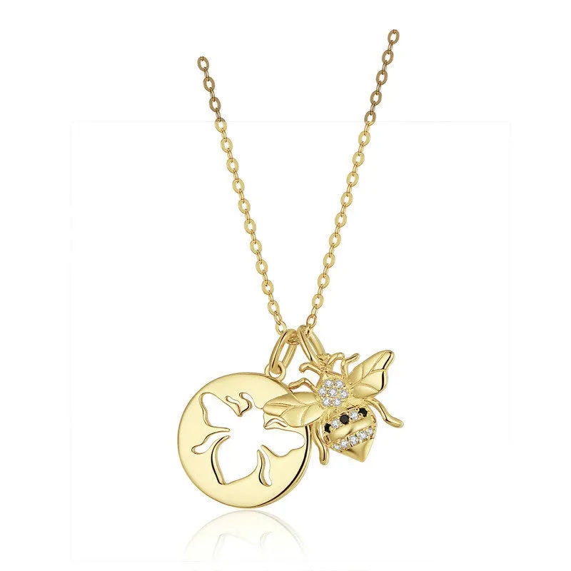 925 Sterling Silver Gold Queen Bee with Cubic Zirconia Pendant Necklace