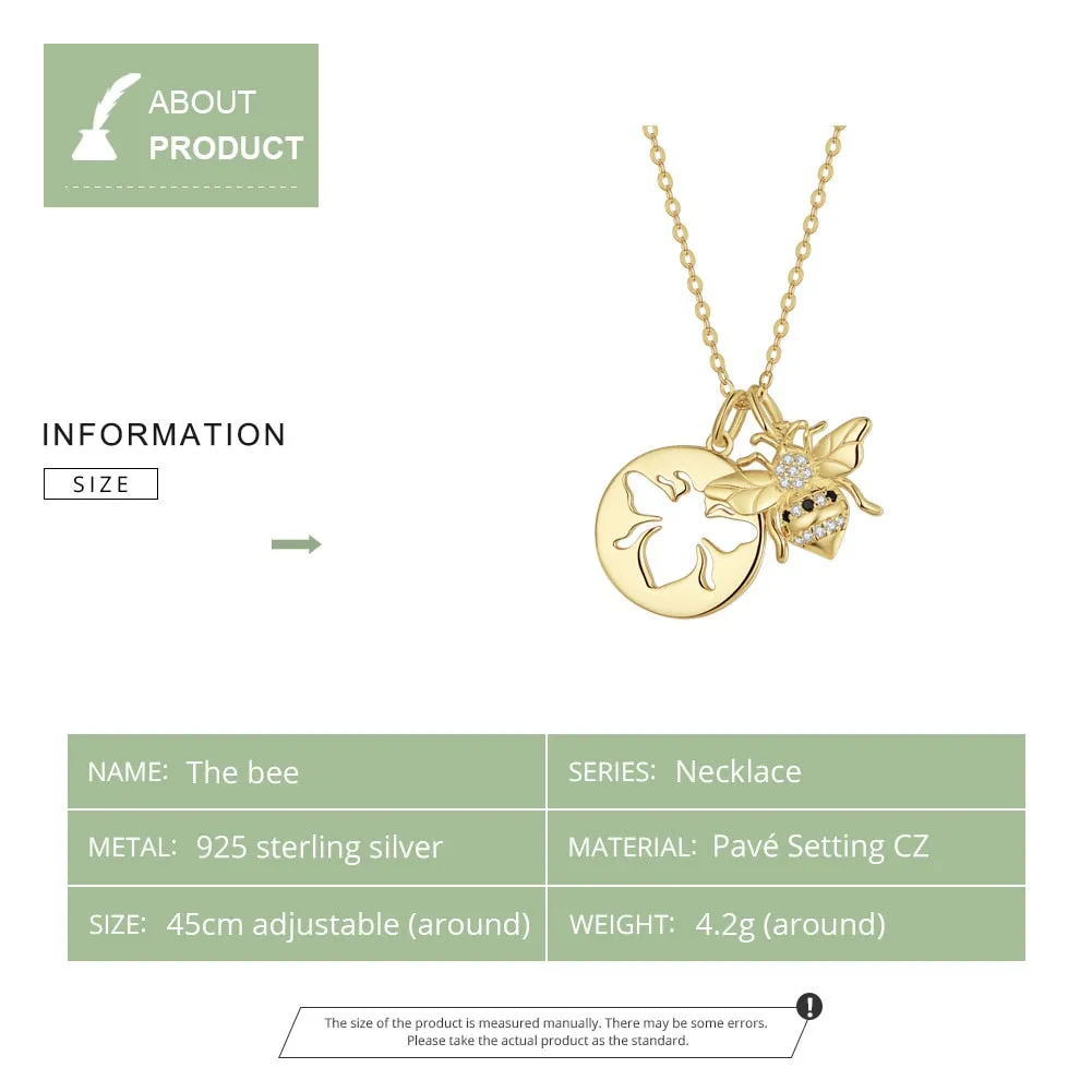 925 Sterling Silver Gold Queen Bee with Cubic Zirconia Pendant Necklace