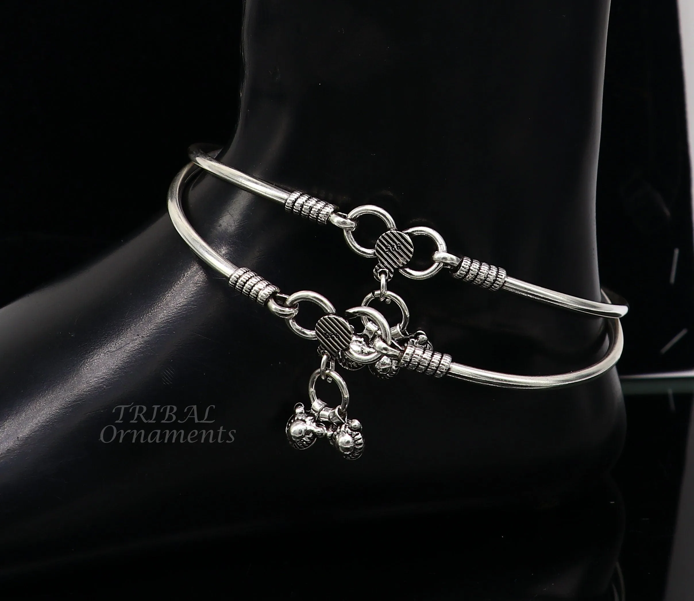 925 sterling silver handmade plain bright design gorgeous customized foot bracelet anklet kada belly dance jewelry nsfk93