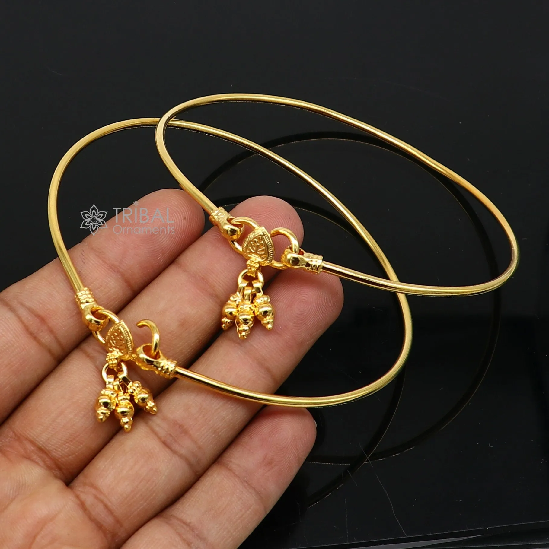 925 sterling silver handmade plain shiny design gold polished gorgeous foot bracelet ankle kada belly dance functional fancy jewelry nsfk98