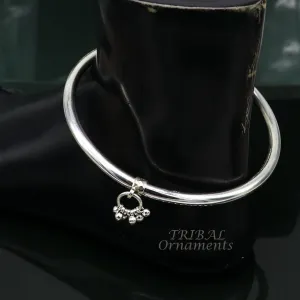 925 sterling silver handmade plain shiny design gorgeous customized foot bracelet, ankle kada excellent hanging drops belly dance sak13