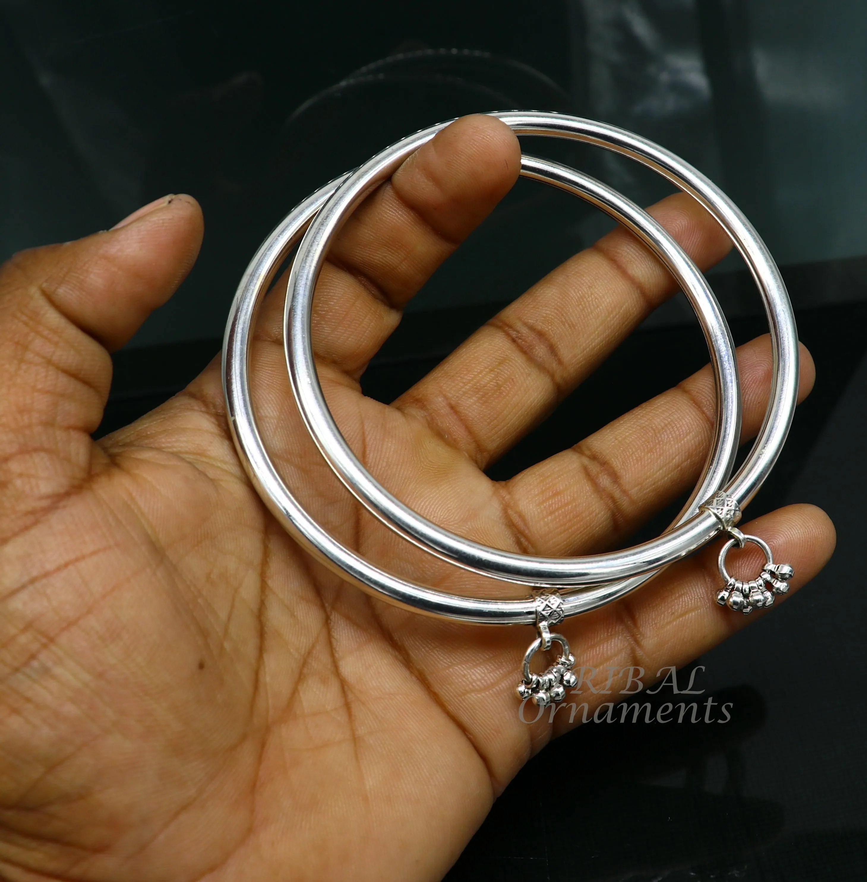925 sterling silver handmade plain shiny design gorgeous customized foot bracelet, ankle kada excellent hanging drops belly dance sak13