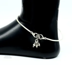 925 sterling silver handmade plain shiny design gorgeous customized foot bracelet ankle kada pretty hanging drops belly dance jewelry nsfk40