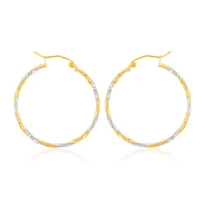 9ct Two Tone Gold High Polish Twist Hoop Earrings