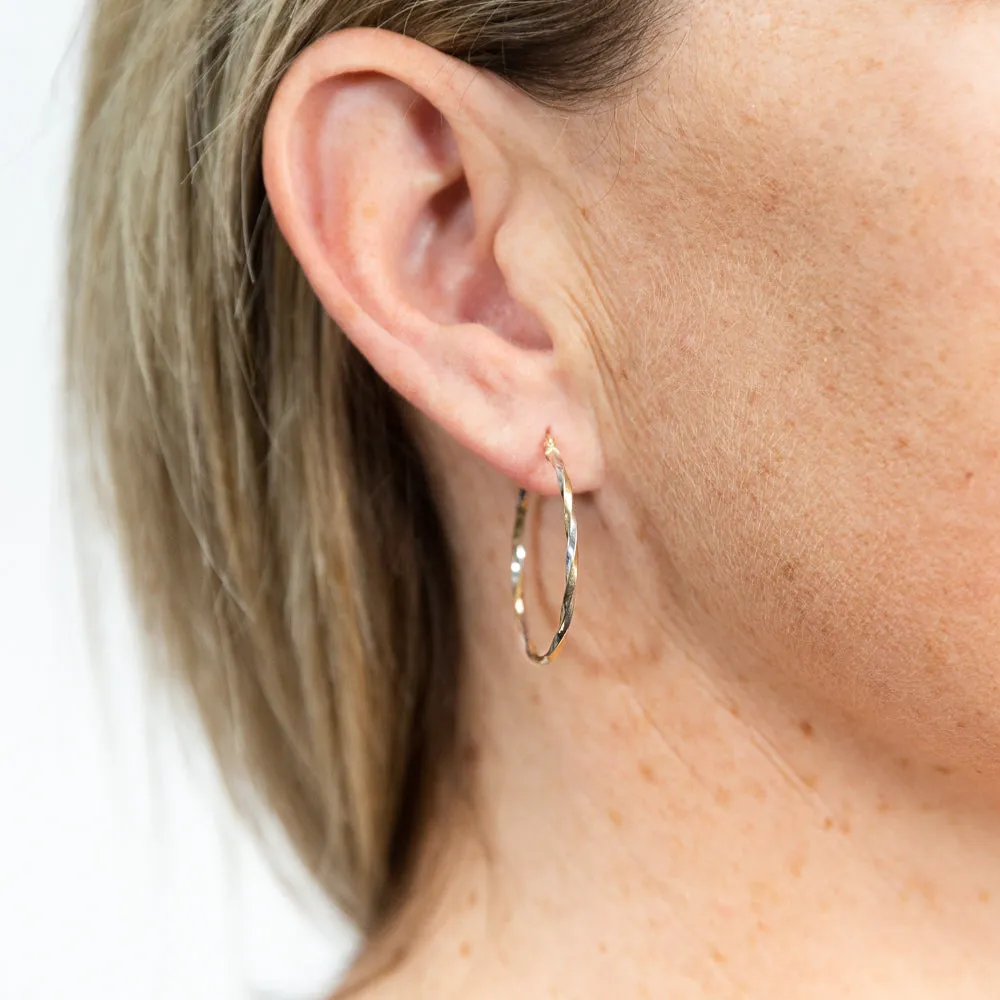 9ct Two Tone Gold High Polish Twist Hoop Earrings