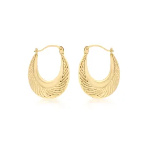 9K Yellow Gold Patterned Creole Hoop Earrings