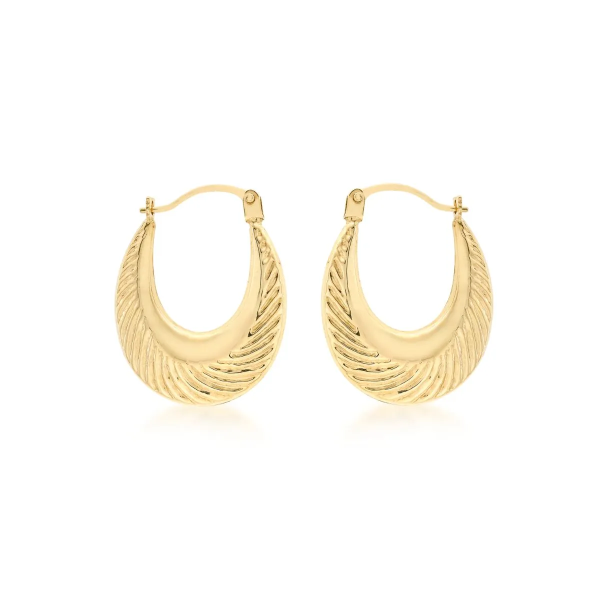 9K Yellow Gold Patterned Creole Hoop Earrings