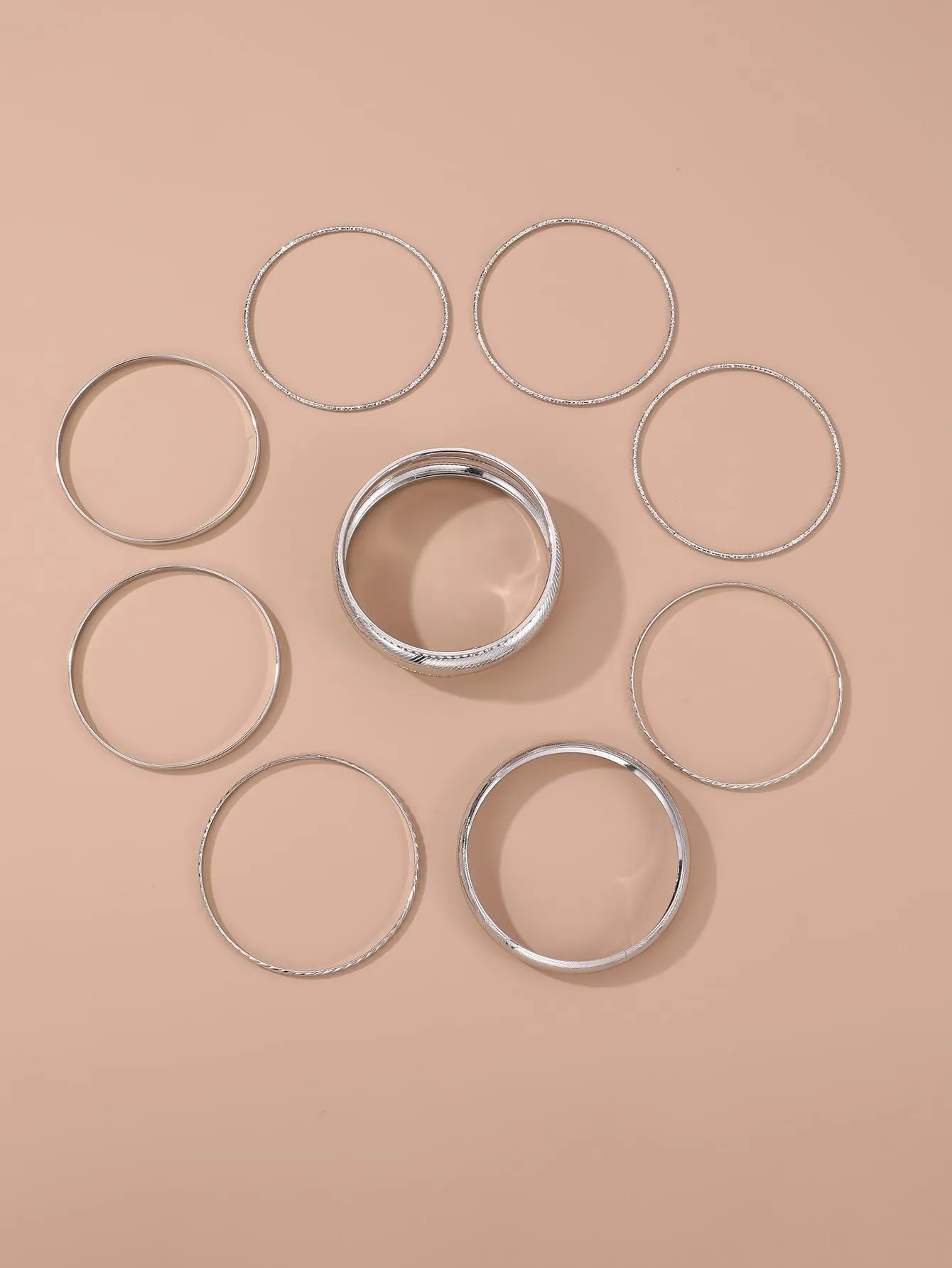 9pcs/set Silver-tone Stylish Textured Rhinestone Bangle Bracelets Fashion