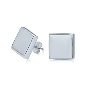 ABC Initials Geometric Square Flat Disc Stud Earrings Sterling Silver 15MM