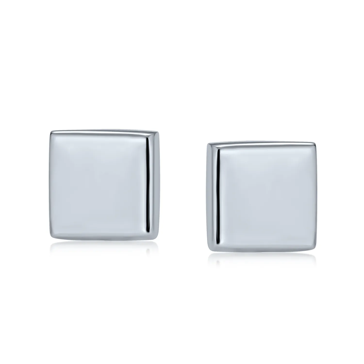 ABC Initials Geometric Square Flat Disc Stud Earrings Sterling Silver 15MM