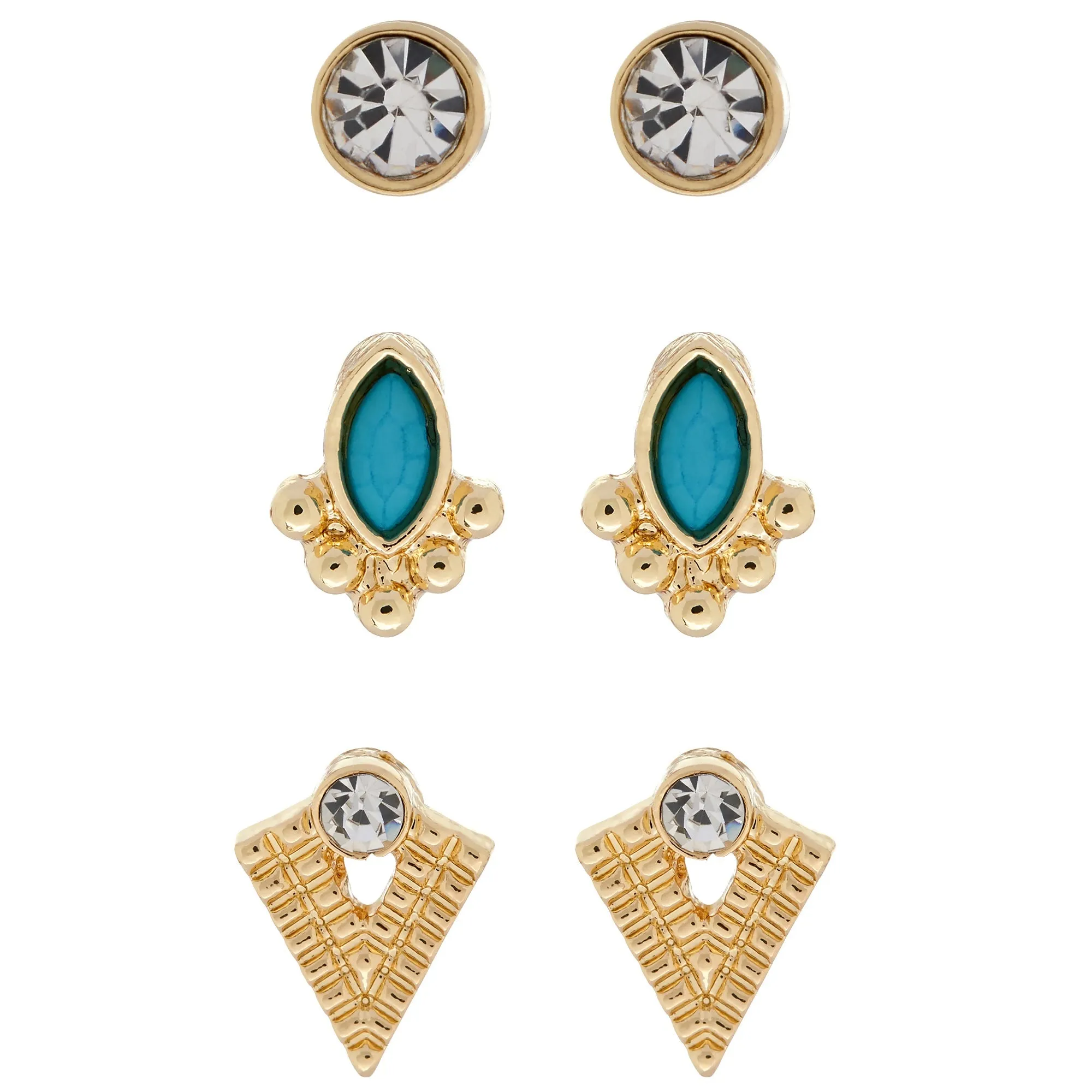 Accessorize London Little 3 set of Turquoise Stud Earrings