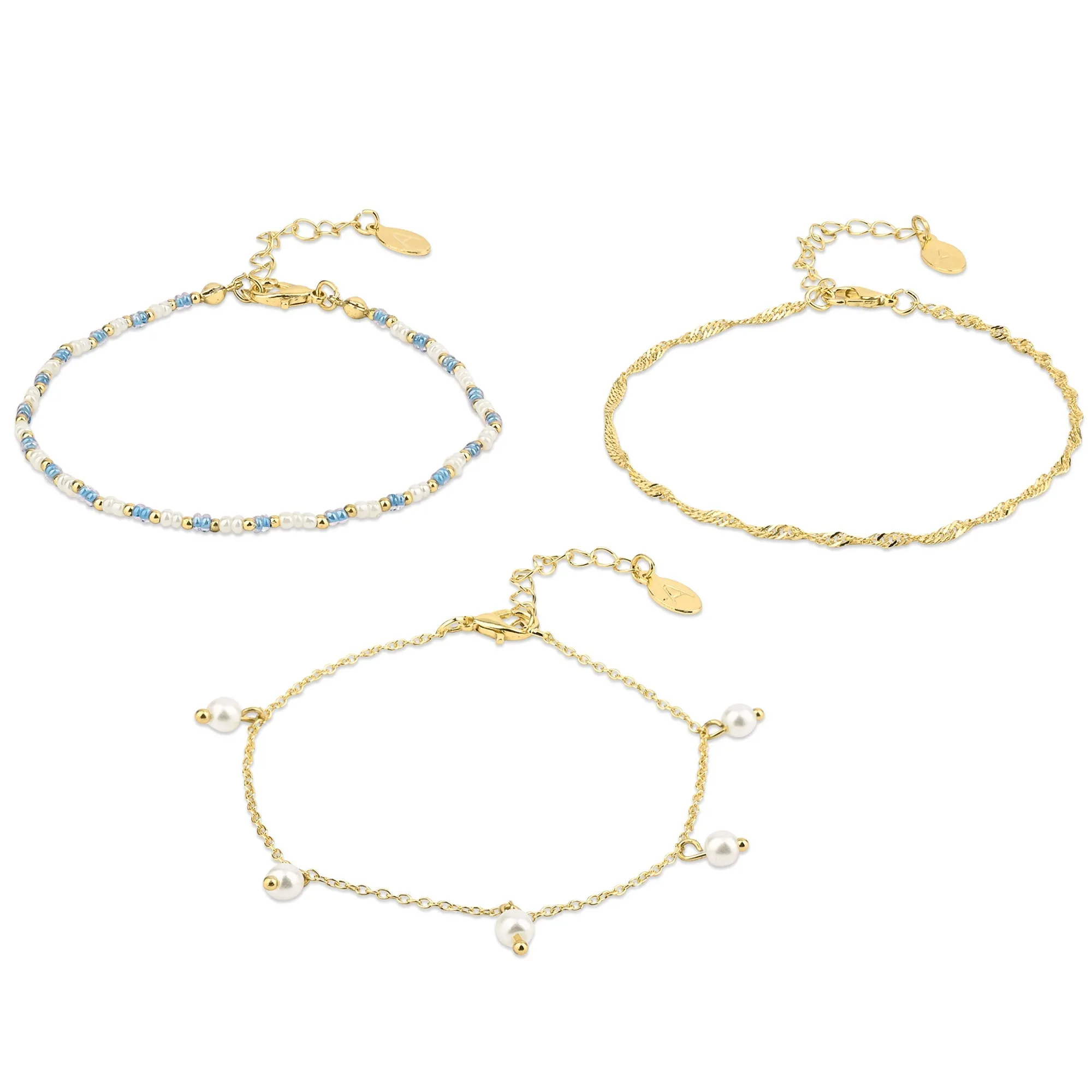 Accessorize London Women's Gold  Facet Bead Anklets Pack Of 3
