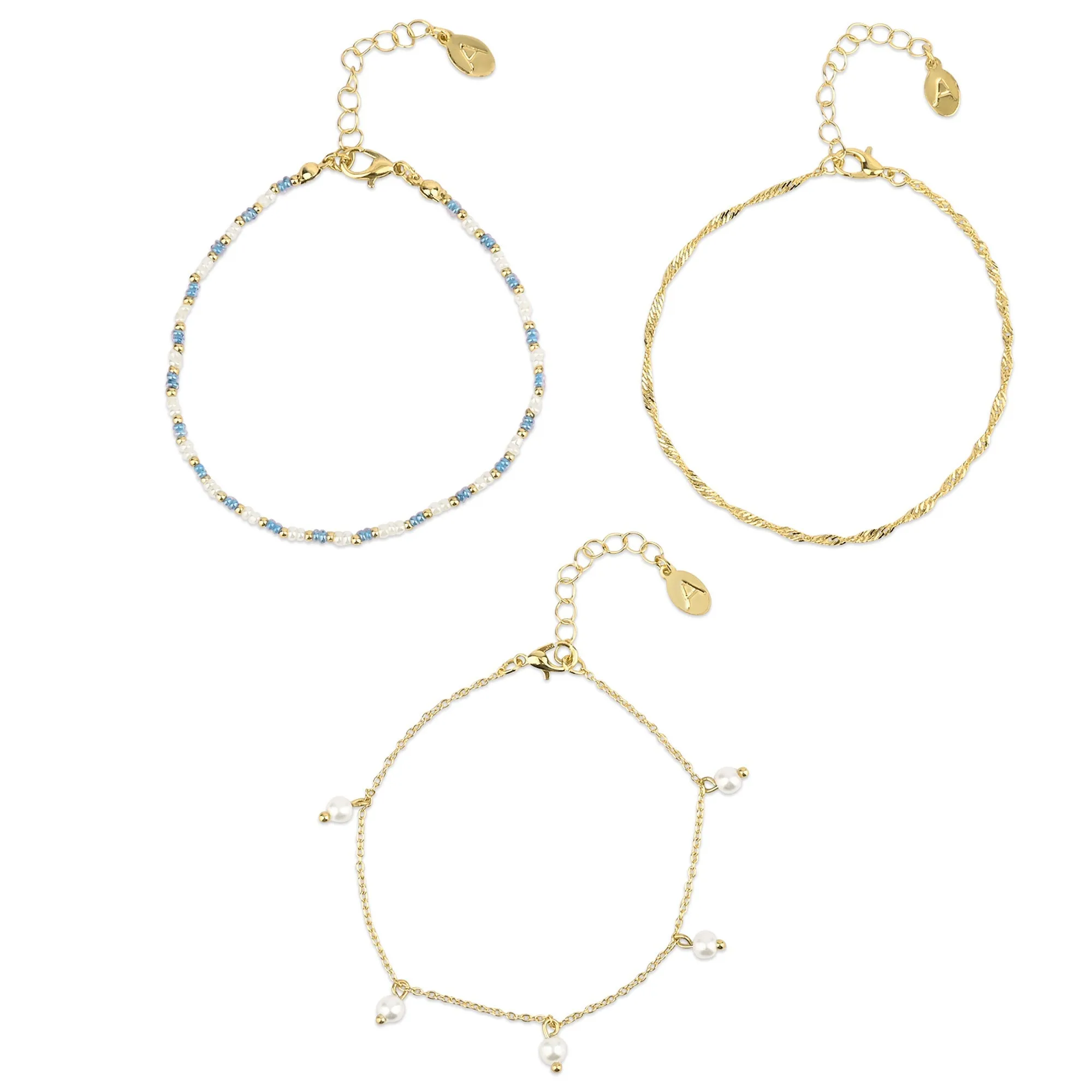 Accessorize London Women's Gold  Facet Bead Anklets Pack Of 3