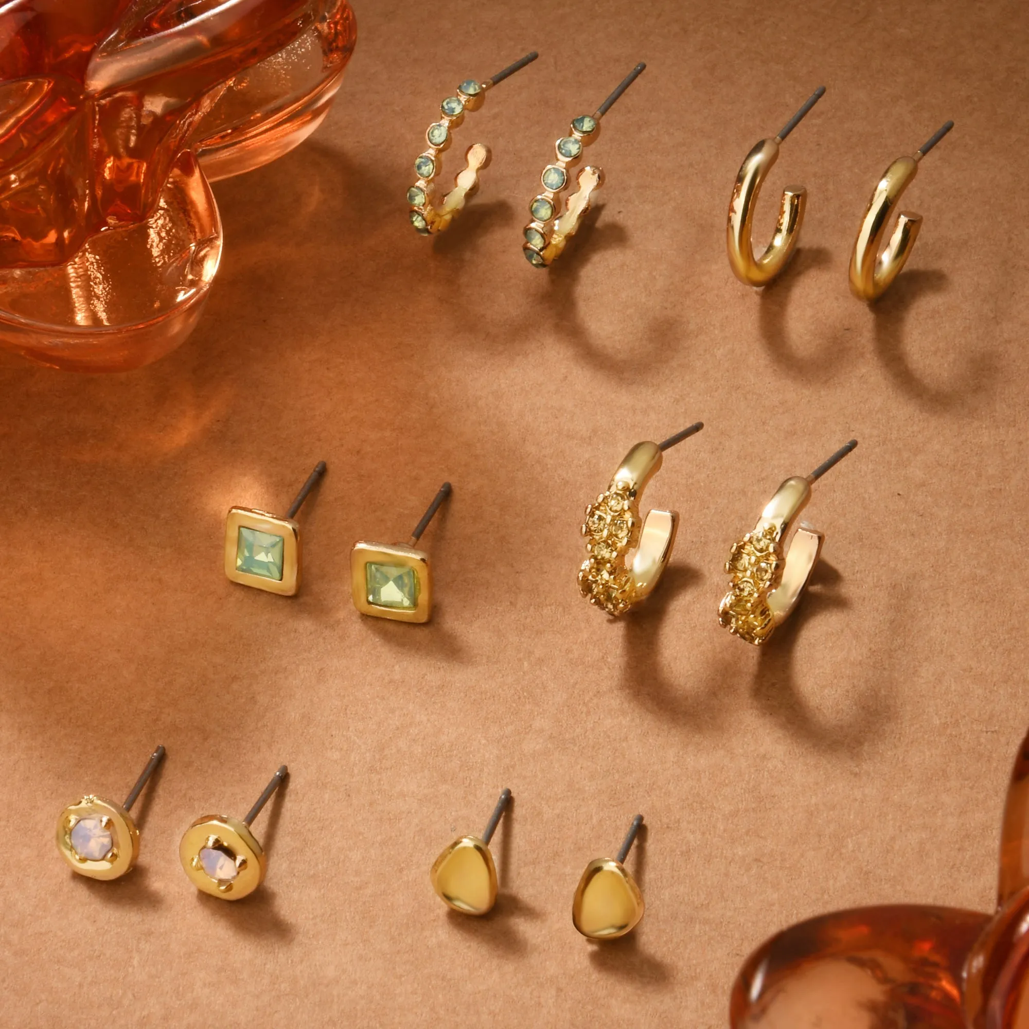 Accessorize London Women's Gold Stud And Hoop Earrings Set Of 6