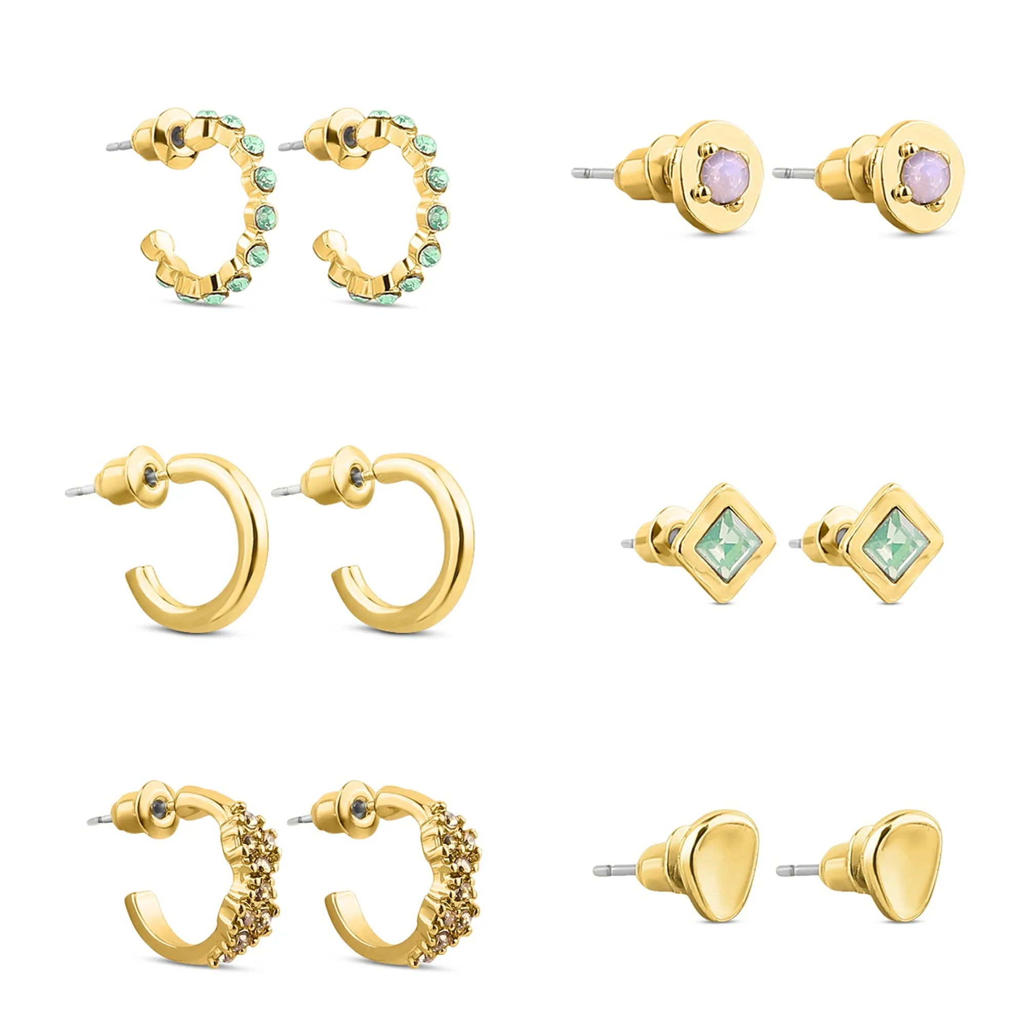 Accessorize London Women's Gold Stud And Hoop Earrings Set Of 6