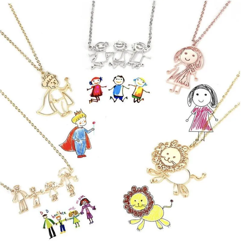Actual Kids Drawing Necklace Art Gift Customized Personalized Necklace Children Artwork Necklace