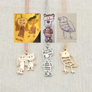 Actual Kids Drawing Necklace Art Gift Customized Personalized Necklace Children Artwork Necklace