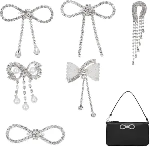 AHANDMAKER 6Pcs 6 Styles Rhinestone Bowknot Brooch Pin, Vintage Fashion Butterfly Tassel Brooch Pins for Women Daily Wear Parties Weddings Celebration, Platinum