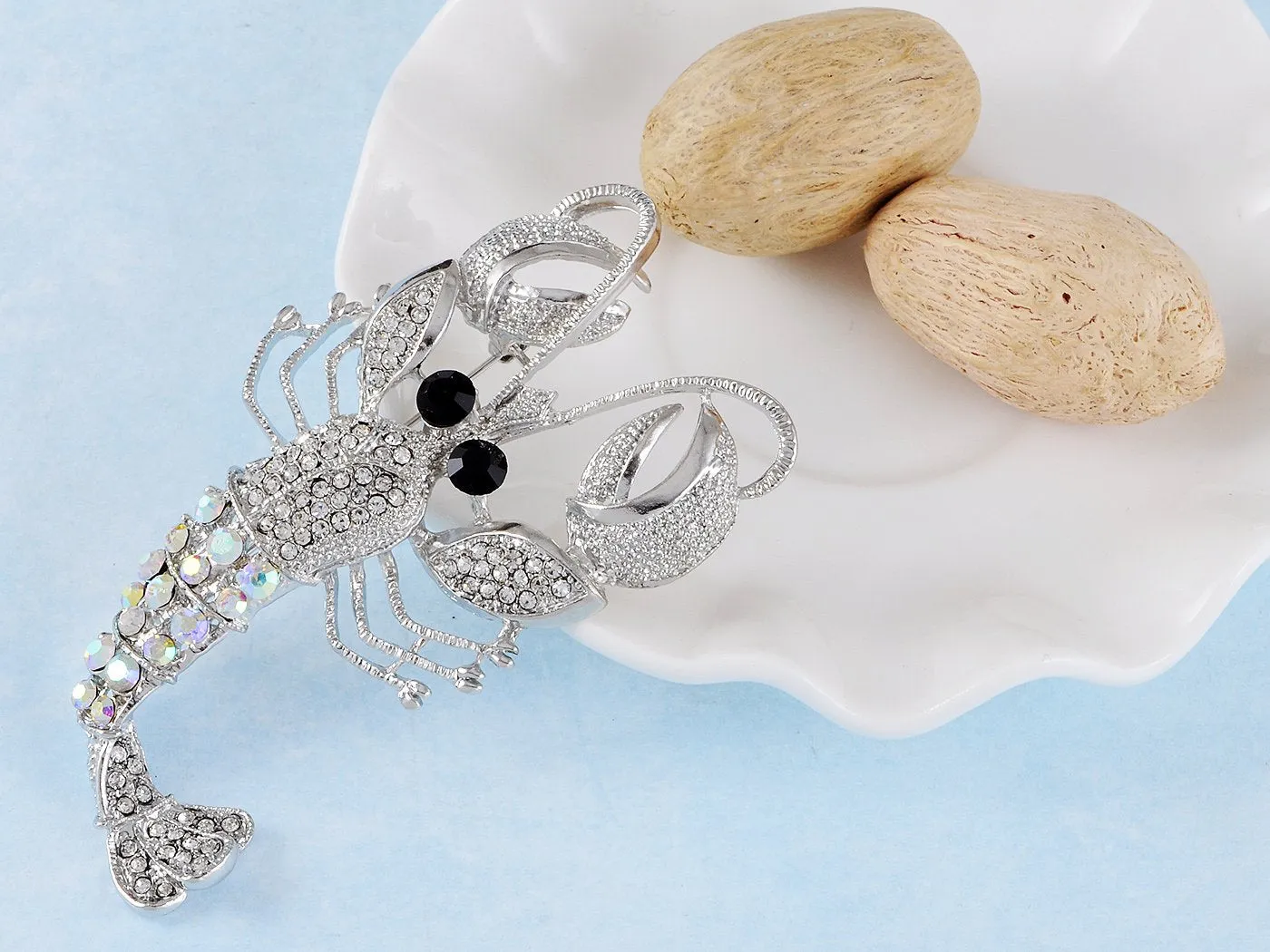 Alilang Vintage Inspired Repro Crystal Rhinestone Lobster Fashion Jewelry Pin Brooch SILVER