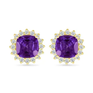 Amethyst with Sapphire Halo Studs