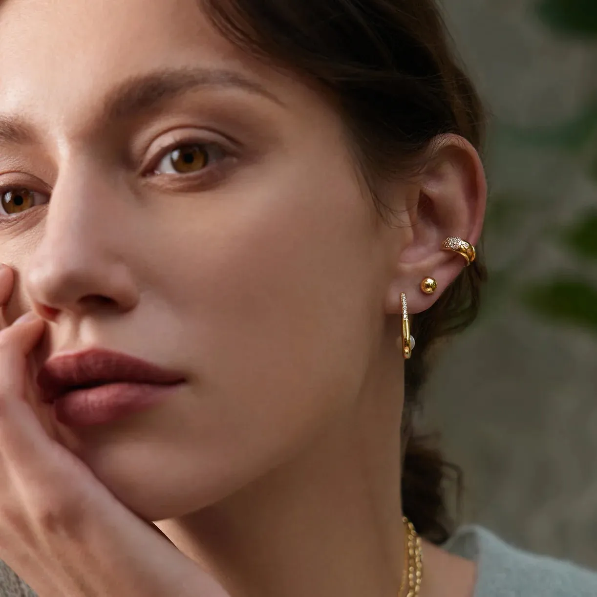 Ania Haie - Oorbellen Pearl Interlock Oval Hoop
