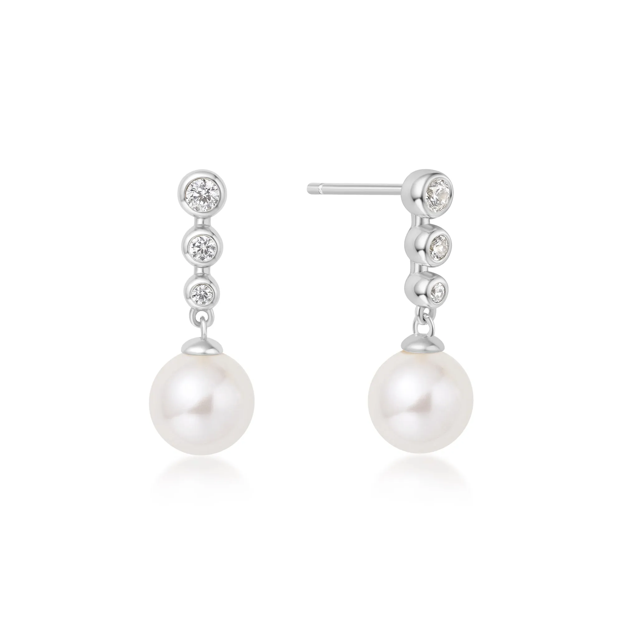 Ania Haie - Oorbellen Silver Tennis Beaded Stone Pearl Drop Studs