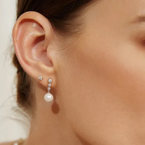 Ania Haie - Oorbellen Silver Tennis Beaded Stone Pearl Drop Studs