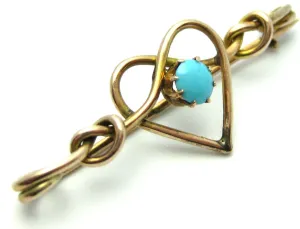 Antique Edwardian Turquoise Heart Brooch