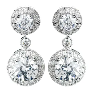 Antique Rhodium Silver Clear Solitaire Encrusted CZ Crystal Drop Bridal Wedding Earrings 7789