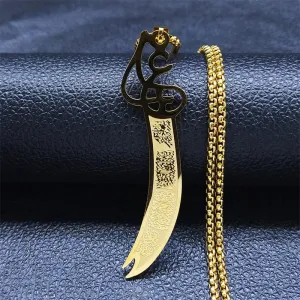 Arabic Ali Zulfiqar Sword Stainless Steel Allah Chain Necklaces Men