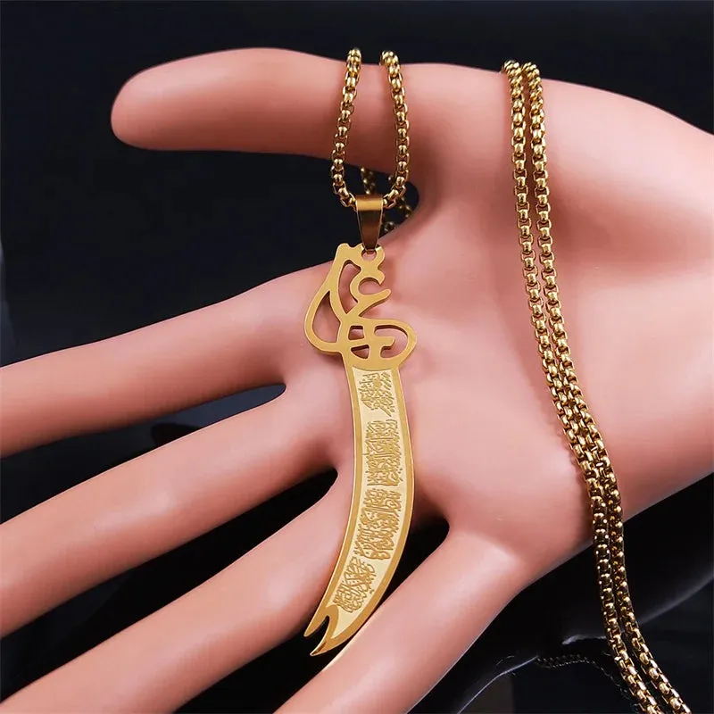 Arabic Ali Zulfiqar Sword Stainless Steel Allah Chain Necklaces Men