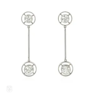 Art Deco diamond solitaire pendant knifewire earrings