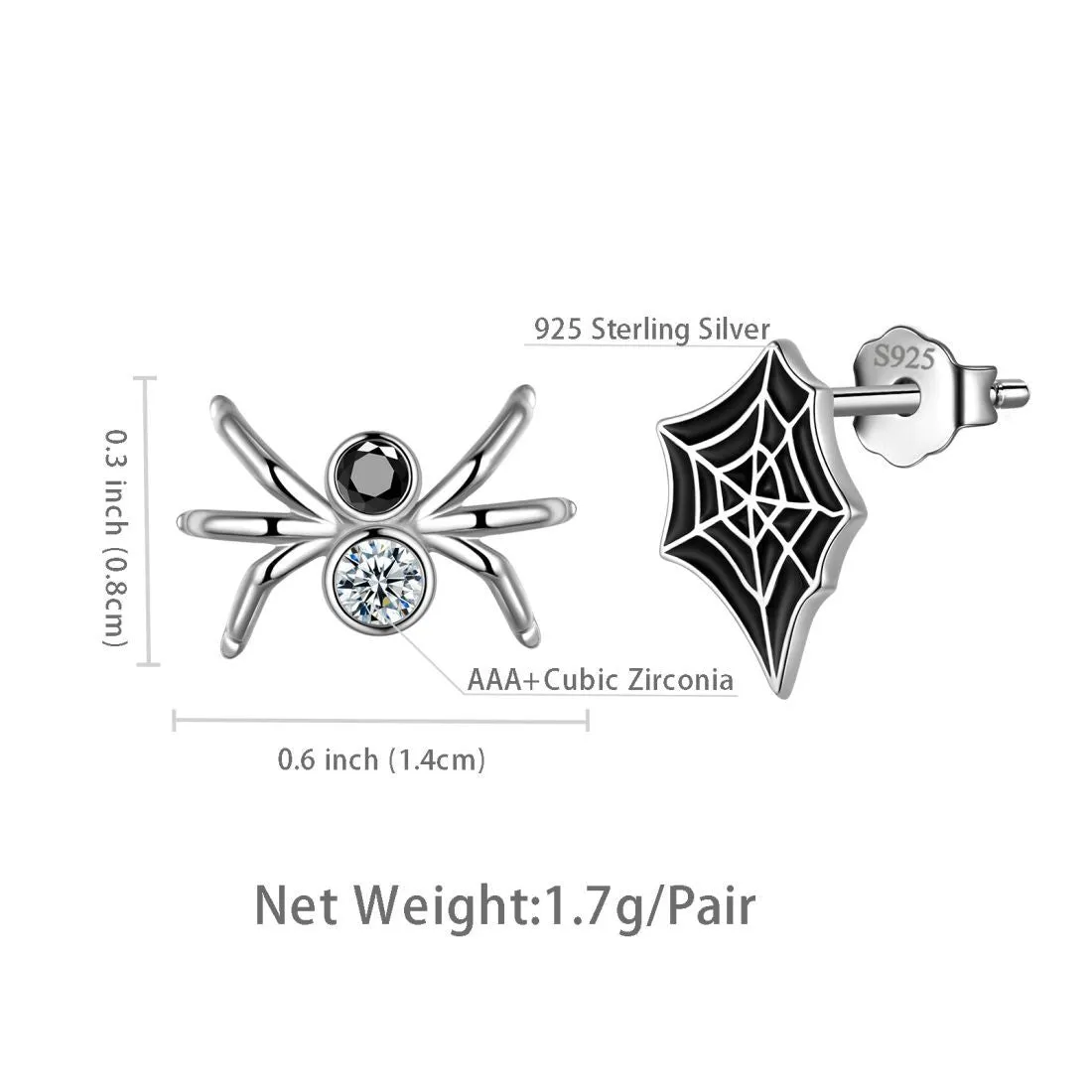 Asymmetry Spider Stud Earrings Women Jewelry Halloween Party Costume Accessories