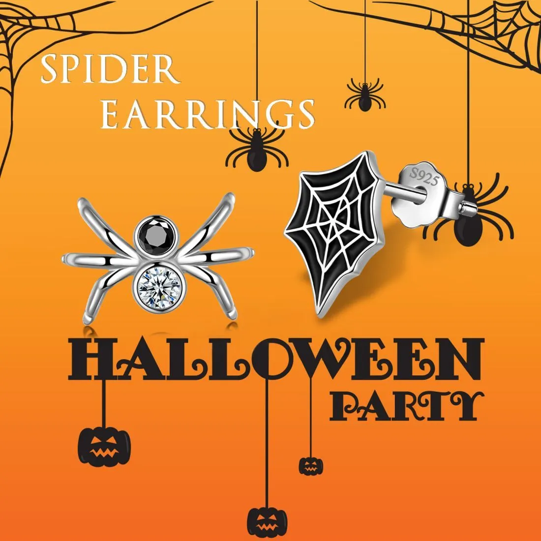 Asymmetry Spider Stud Earrings Women Jewelry Halloween Party Costume Accessories