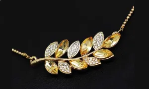 Austrian Crystal Rhinestones Leaf Pendant Necklace