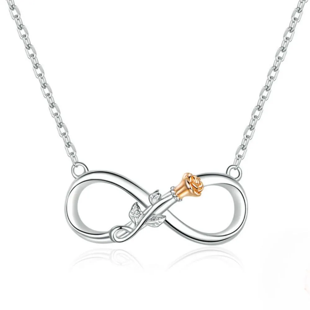 Authentic 925 Sterling Silver Rose Flower Infinity Love Short Neckalce for Women Choker Chain Luxury Bijoux