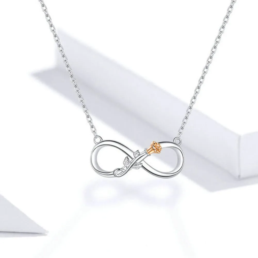 Authentic 925 Sterling Silver Rose Flower Infinity Love Short Neckalce for Women Choker Chain Luxury Bijoux
