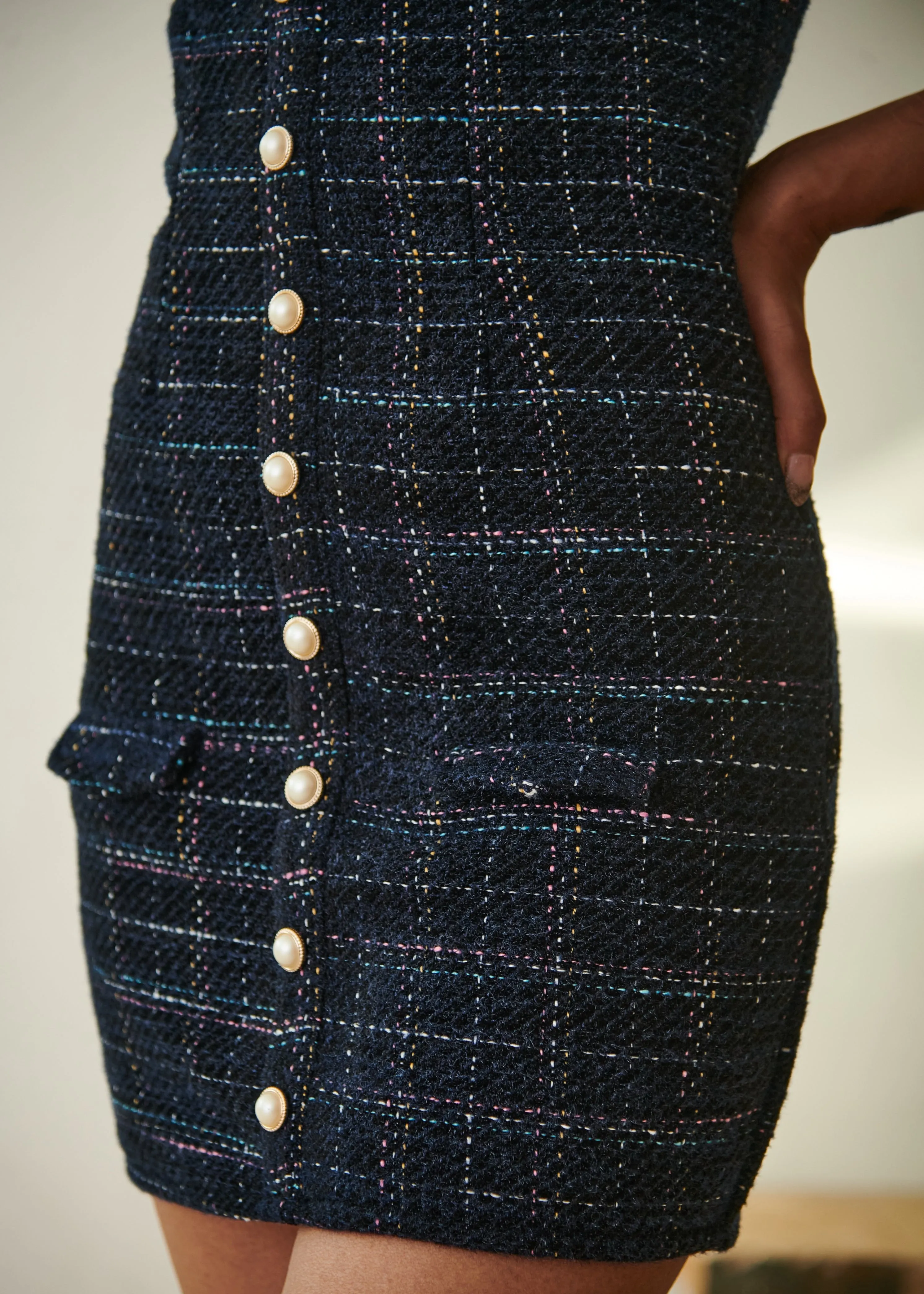 Barbara Blue Tweed Pinafore Dress and Organza Shirt Set CL