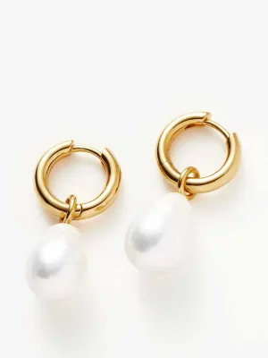 Baroque pearl drop tunnel mini hoop earrings