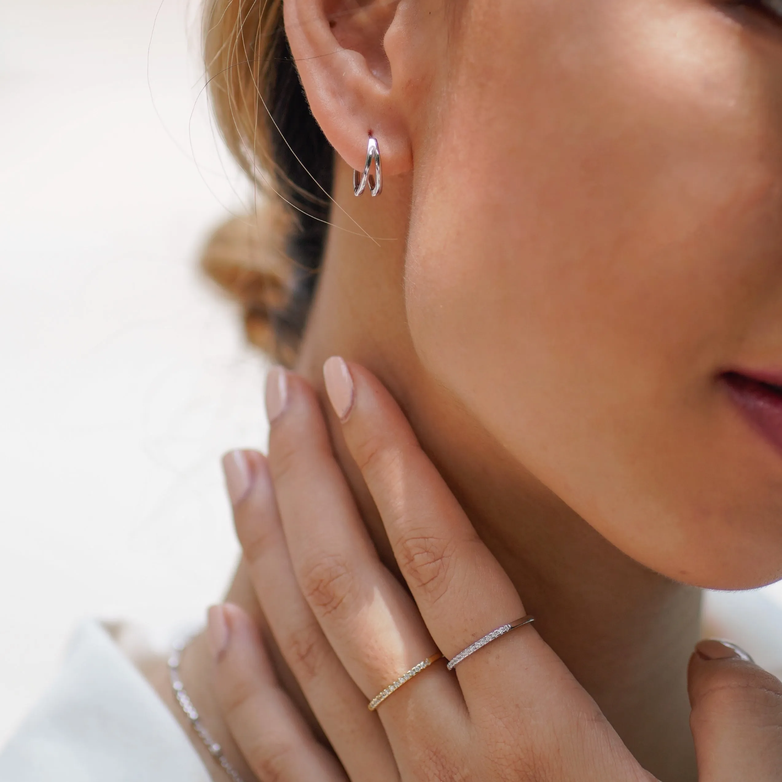 Basic Double Hoop Ear Huggies - Gold