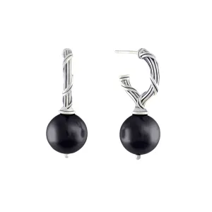 Bead Earrings with black onyx in sterling silver