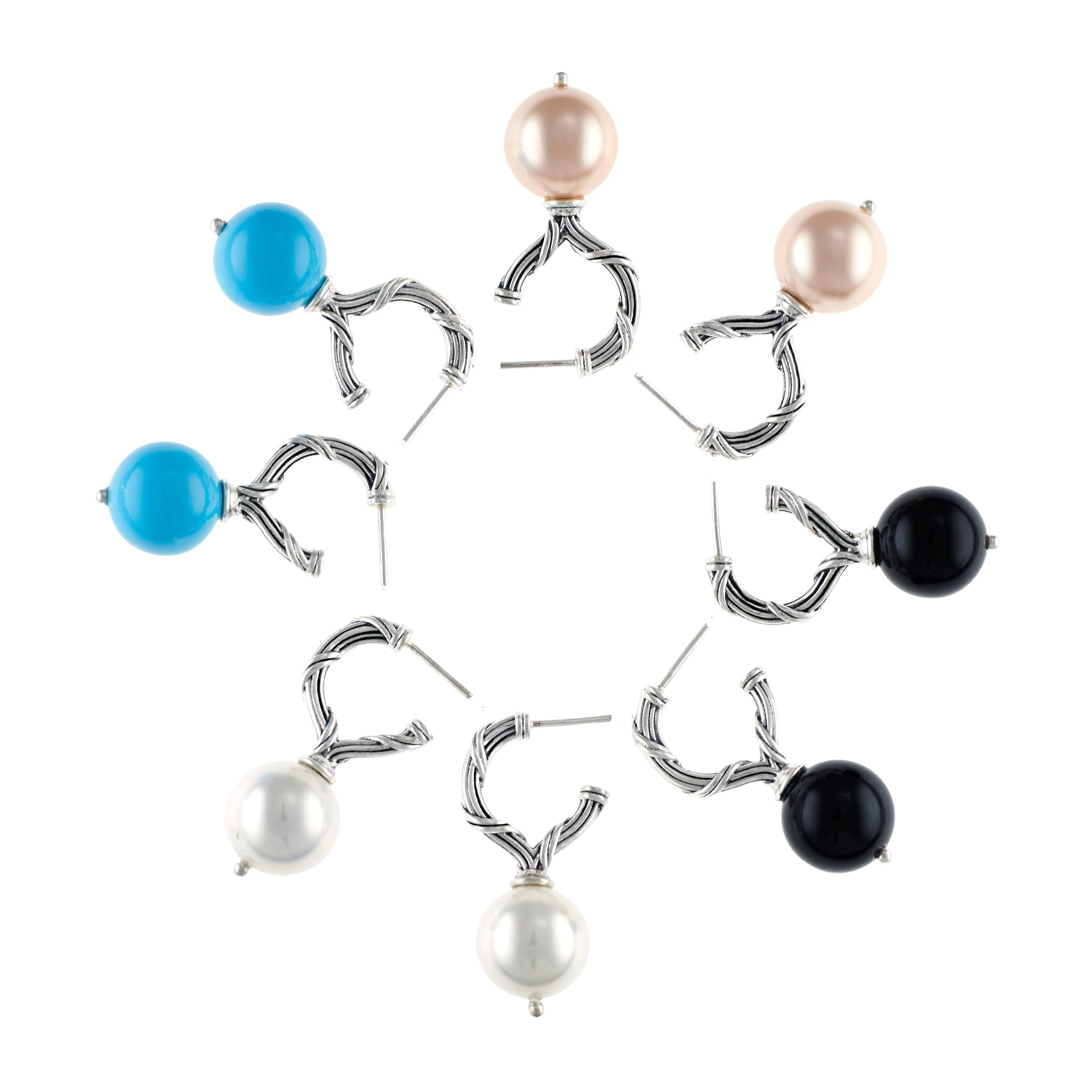 Bead Earrings with black onyx in sterling silver
