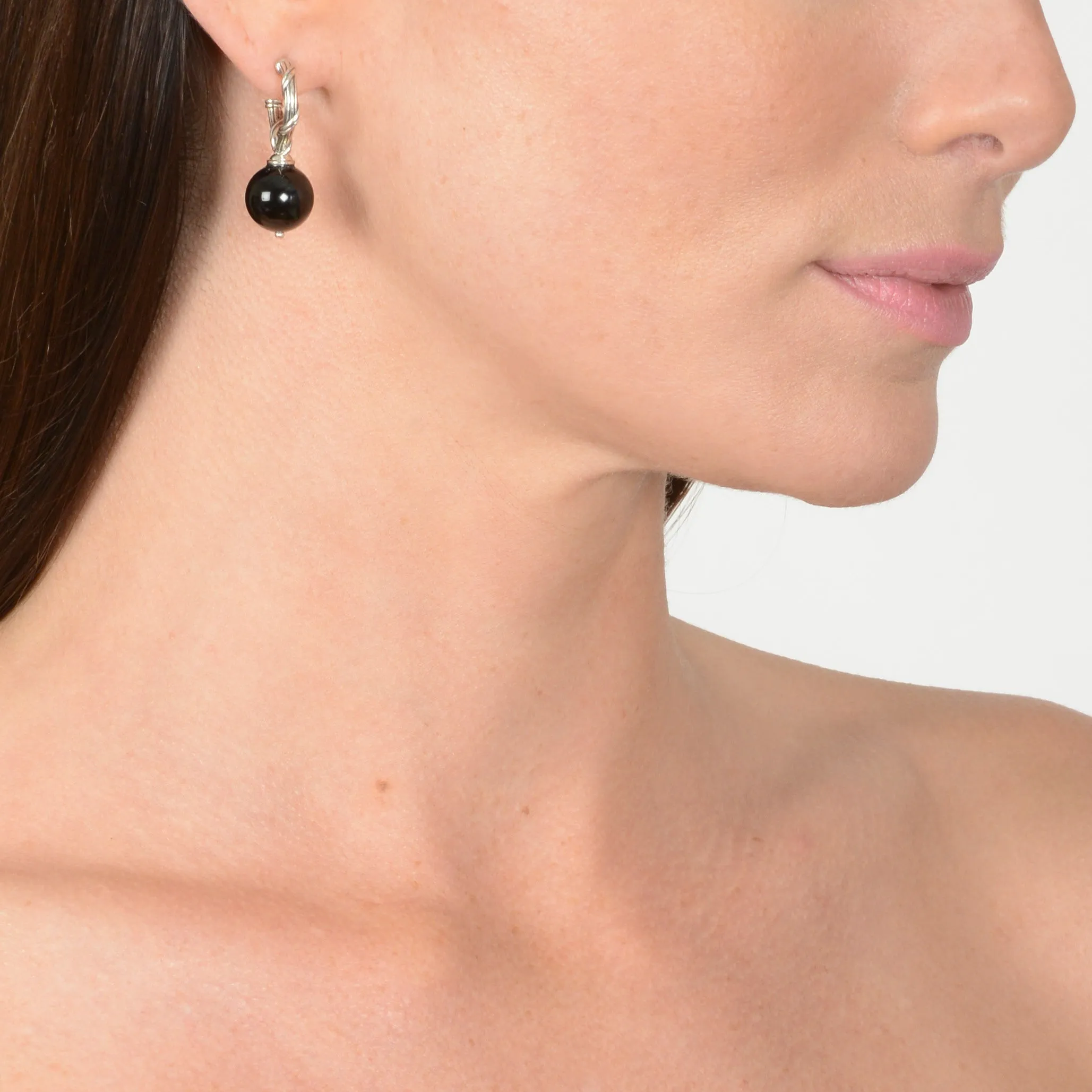 Bead Earrings with black onyx in sterling silver