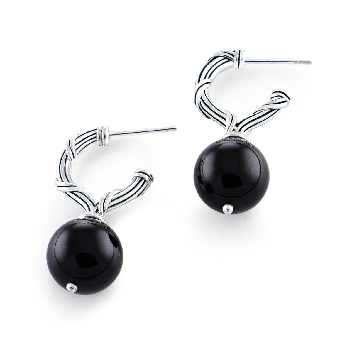 Bead Earrings with black onyx in sterling silver