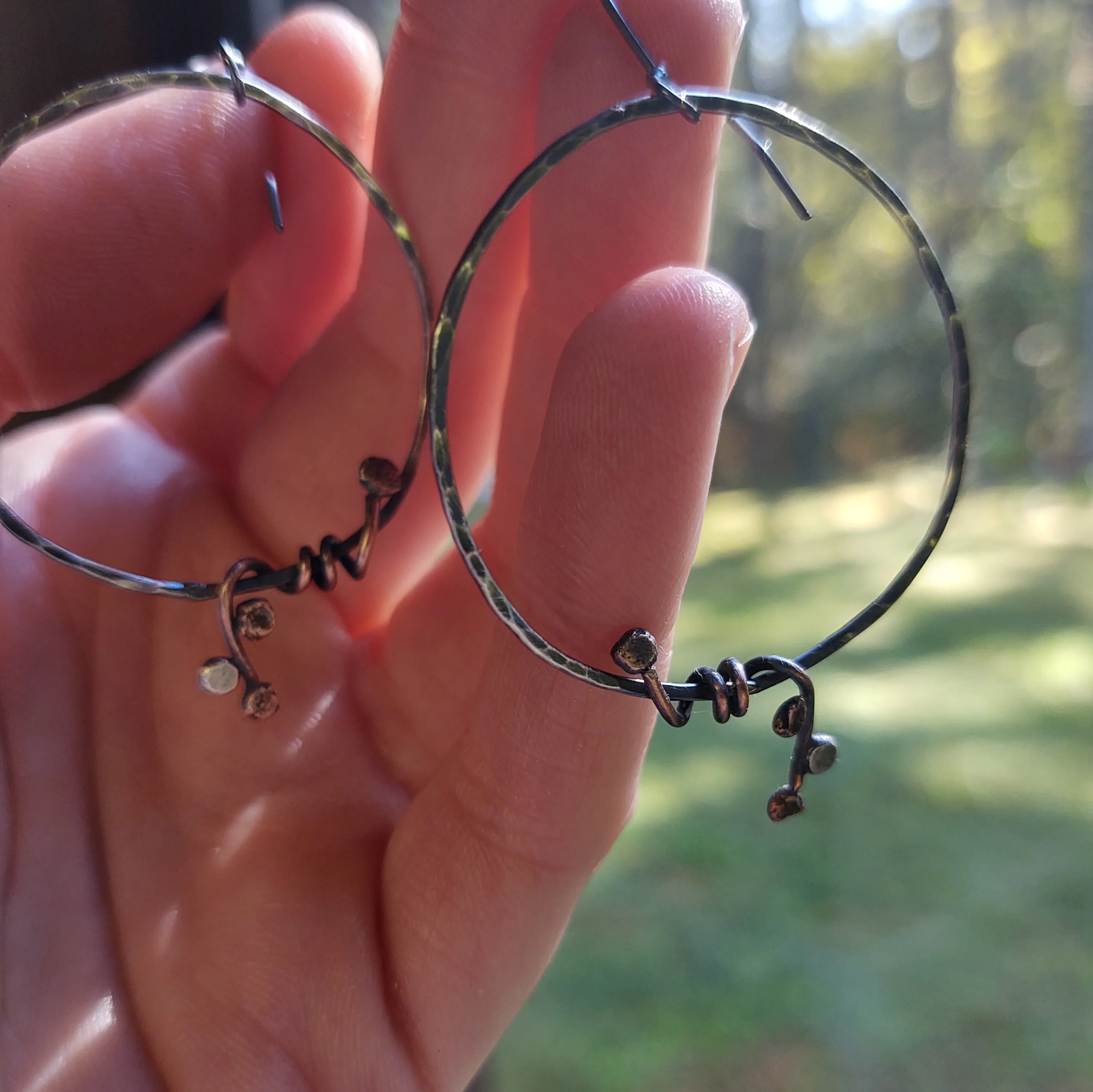 Berry Vine Hoop Earrings in Recycled Sterling Silver with Copper Accents