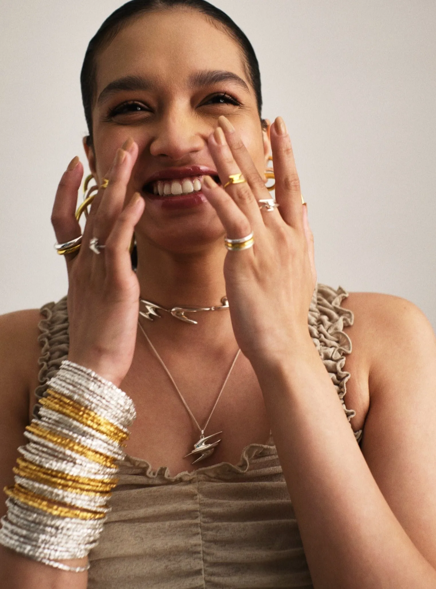 Big Narrow Chimbai Hoops in Silver Tone