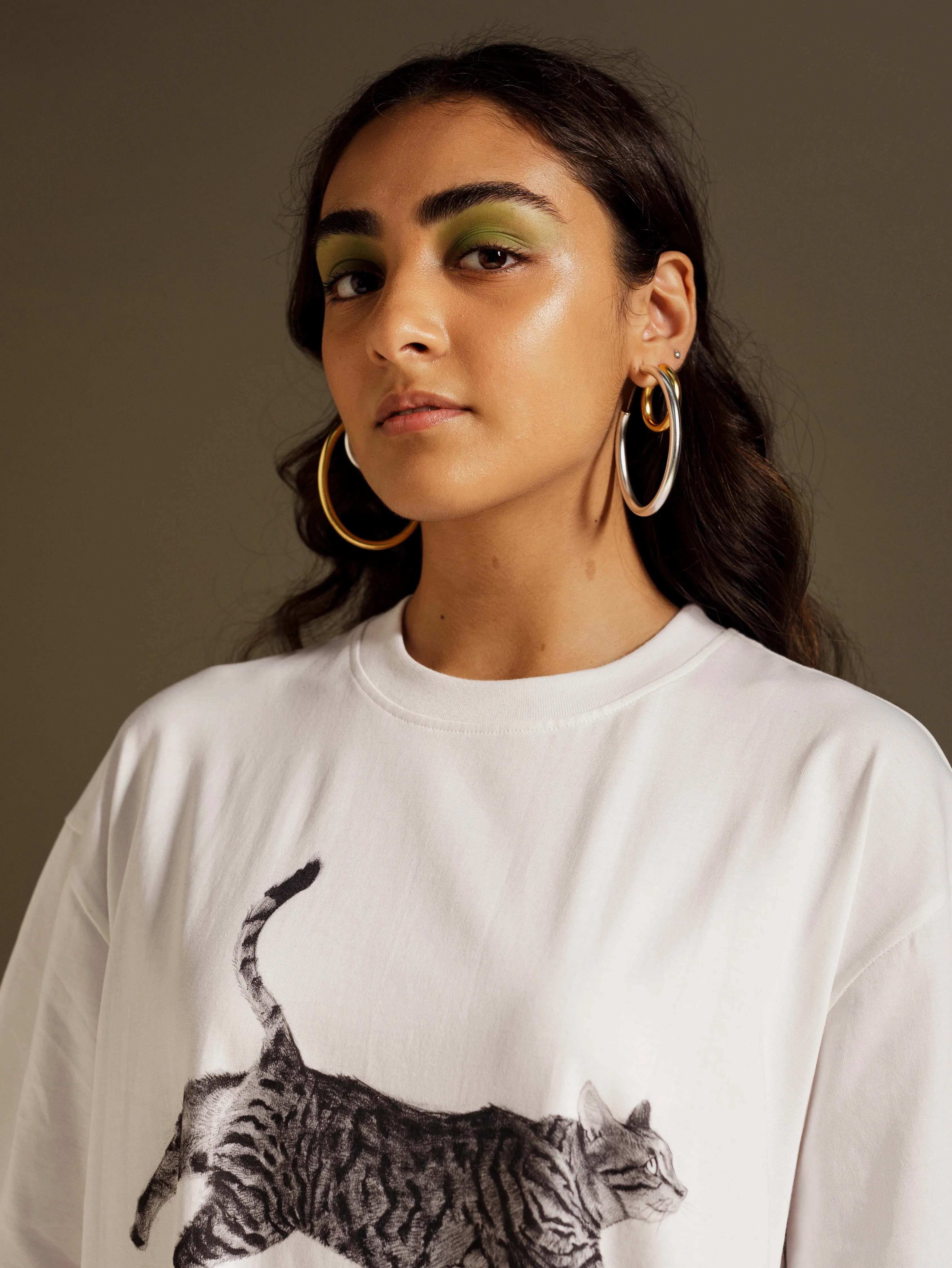 Big Narrow Chimbai Hoops in Silver Tone